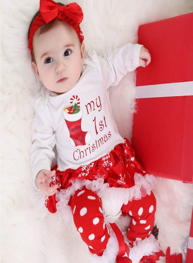 Looching Newborn Baby Girls My First Christmas Romper Tutu Dress Outfit with Headband Shoes, Christmas Sock, 3-6 Months - Image 2