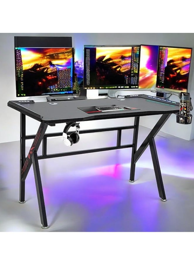 Multi Home Furniture Gaming Desk with LED Lights, MH-124-BLACK Cup Holder & Headphone Hook – 120x60x75 cm - Image 1