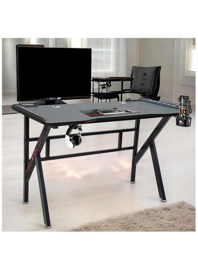 Multi Home Furniture Gaming Desk with LED Lights, MH-124-BLACK Cup Holder & Headphone Hook – 120x60x75 cm - Image 3