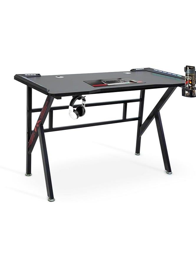 Multi Home Furniture Gaming Desk with LED Lights, MH-124-BLACK Cup Holder & Headphone Hook – 120x60x75 cm - Image 2