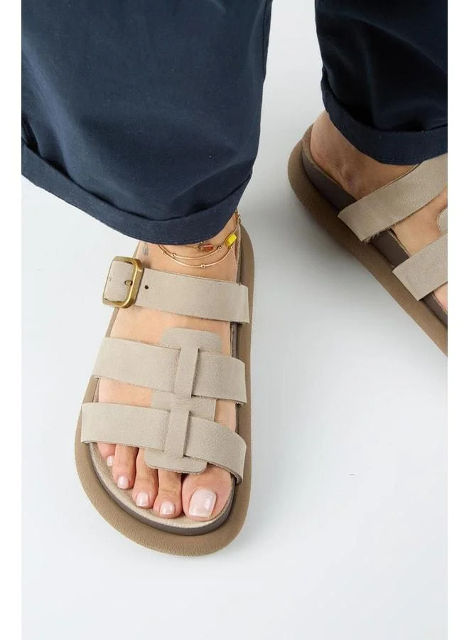 Borde Women's Genuine Leather Strap, Buckle Nubuck Ice Slippers.