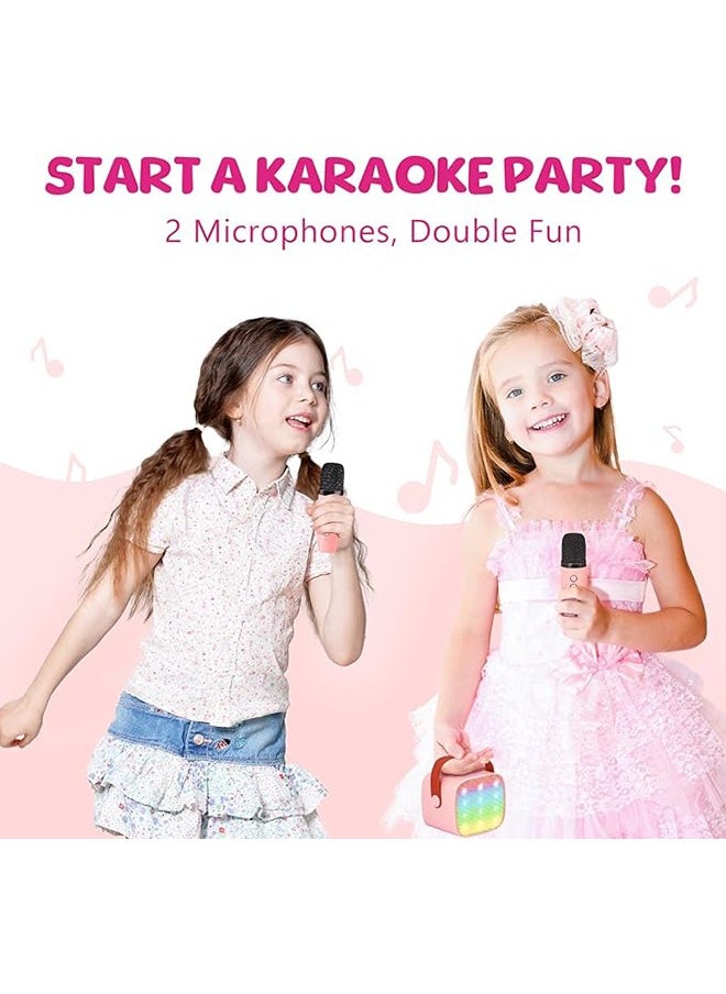 BESTIS - Kids Mini Karaoke Machine 2 Wireless Microphones Bluetooth Speaker 18 Pre-Loaded Songs Birthday Gifts with Colorful Lights (Pink) - Image 1