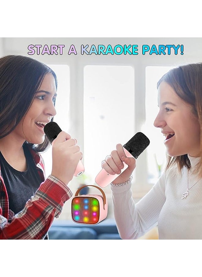 BESTIS - Kids Mini Karaoke Machine 2 Wireless Microphones Bluetooth Speaker 18 Pre-Loaded Songs Birthday Gifts with Colorful Lights (Pink) - Image 1