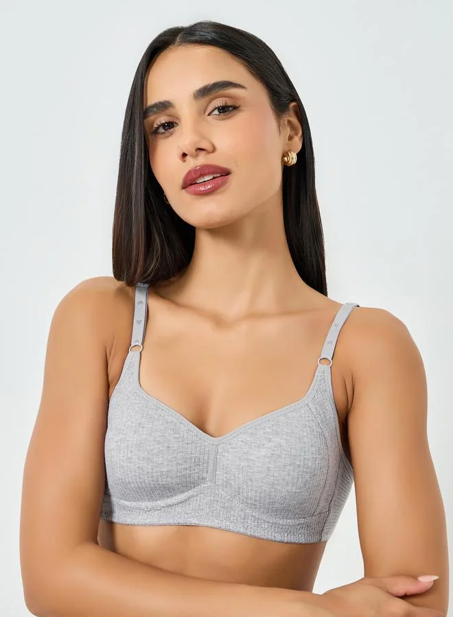 Take Two Grey Ribbed Padded Non Wired Bra