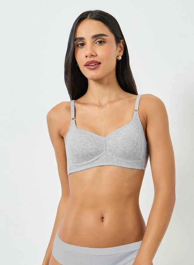 Take Two Grey Ribbed Padded Non Wired Bra