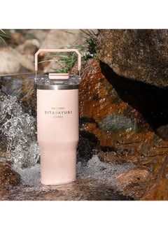 TYCOM Flip Straw Tumbler with Leakproof Lid 30 oz Built In Straw Handle Cupholder Compatible for Travel Insulated Stainless Steel Cup Top Handle Pink.  - Image 1