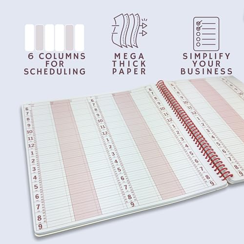 Portage 6 Column Appointment Book - Large 12.75" x 13.5" Daily & Hourly Planner - Spiral Notebook Organizer for Scheduling Appointments - Image 2