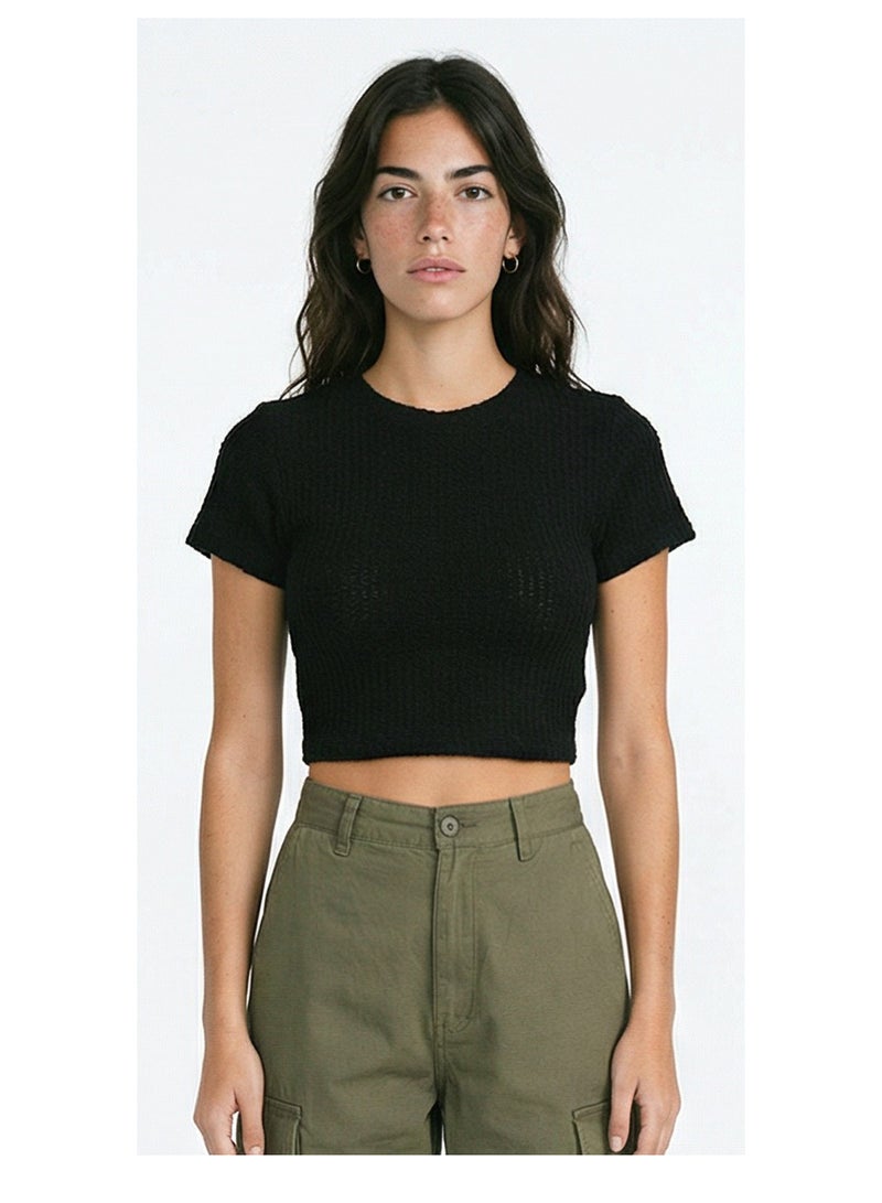 RAVIN Midnight Ribbed Cropped Tee - Image 1