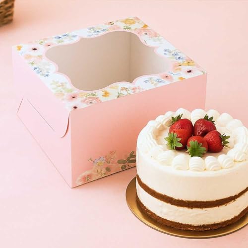 Chic a Choc Half Kg Cake Box. 0.5 Kg. Pink Floral watercolour (Pack of 8). (7x7x4 in). Bakery Box, Homebakers, Party Favours - Image 5