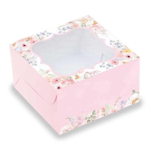 Chic a Choc Half Kg Cake Box. 0.5 Kg. Pink Floral watercolour (Pack of 8). (7x7x4 in). Bakery Box, Homebakers, Party Favours - Image 1
