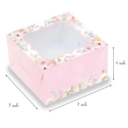 Chic a Choc Half Kg Cake Box. 0.5 Kg. Pink Floral watercolour (Pack of 8). (7x7x4 in). Bakery Box, Homebakers, Party Favours - Image 2