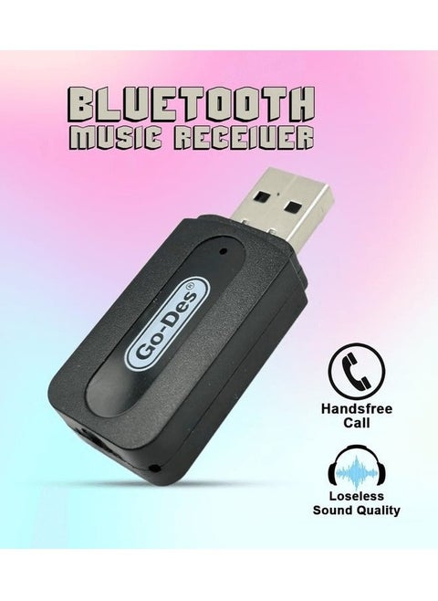 Go Des GDBT103 Bluetooth Music Receiver Audio Out Via USB Aux Handsfree Call Plug Play