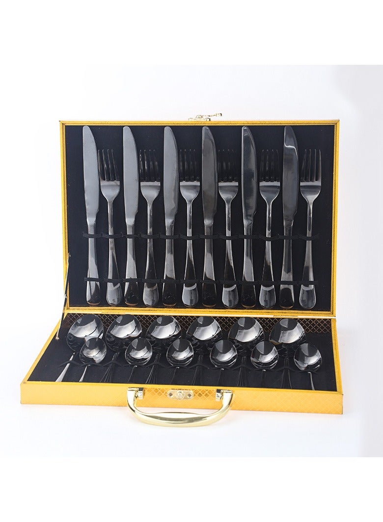 KUYING Stainless Steel Tableware Set Of 24 Pieces Western Knife Fork Spoon Set 