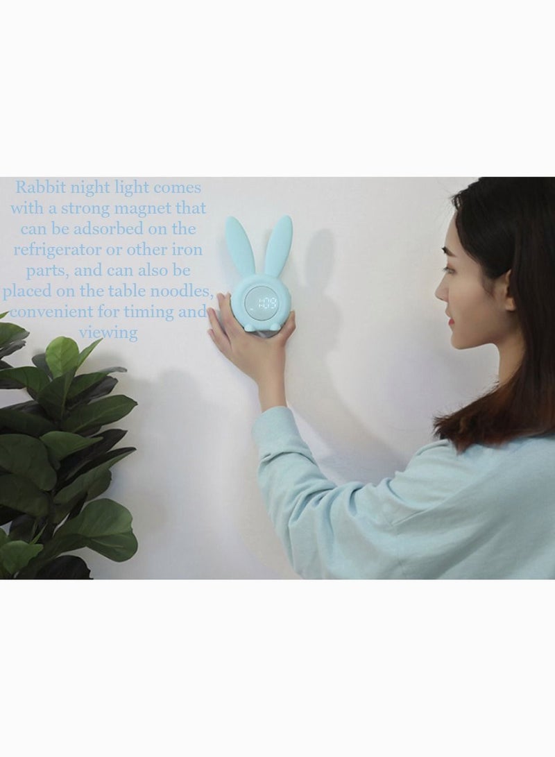 SYOSI Green Rabbit Alarm Clock, SYOSI Luminous Rabbit Alarm Clock Cartoon Rabbit Lamp LED Silicone Bed Light Multifunctional Home Desktop Decorations Timed Night Light for Kids with Lithium Battery - Image 3