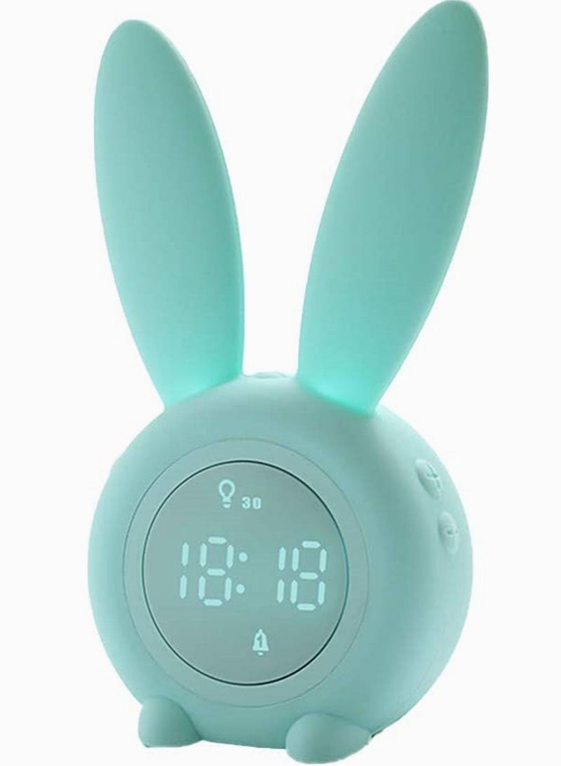 SYOSI Green Rabbit Alarm Clock, SYOSI Luminous Rabbit Alarm Clock Cartoon Rabbit Lamp LED Silicone Bed Light Multifunctional Home Desktop Decorations Timed Night Light for Kids with Lithium Battery - Image 1