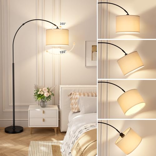 Ambimall 70' Dimmable Arc Floor Lamp with Remote, Color Temperatures and Brightness Adjustable, Arched Floor Lamp with Rotating Head, Over Couch Arched Light for Living Room (Deep Beige and Black) - Image 5
