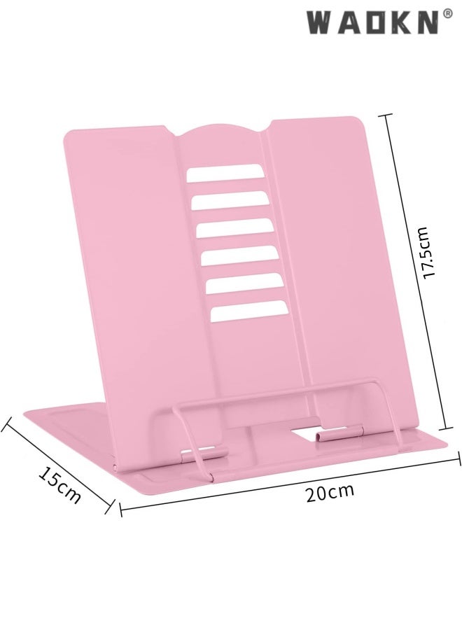 WAOKN Desk Book Stand Metal Reading Rest Book Holder Adjustable Cookbook Documents Holder Bookstands for Recipes Textbook Music Books, the First Day of School Gift for Students, Teachers ,20*15*17.5cm,pink. - Image 2