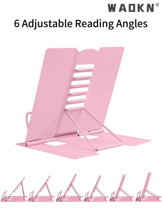 WAOKN Desk Book Stand Metal Reading Rest Book Holder Adjustable Cookbook Documents Holder Bookstands for Recipes Textbook Music Books, the First Day of School Gift for Students, Teachers ,20*15*17.5cm,pink. - Image 5