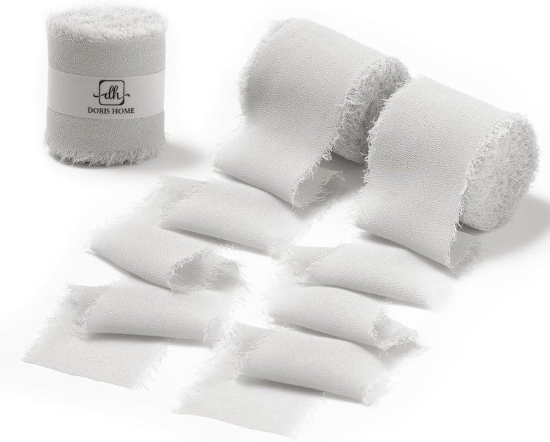 Doris Home Light Grey Chiffon Ribbon for Flower Bouquet, 2" x21Yd Fabric Ribbon for Gift Wrapping, Handmade Frayed Ribbon for Wedding, Chiffon Silk Ribbon for Christmas Decorations - Image 1