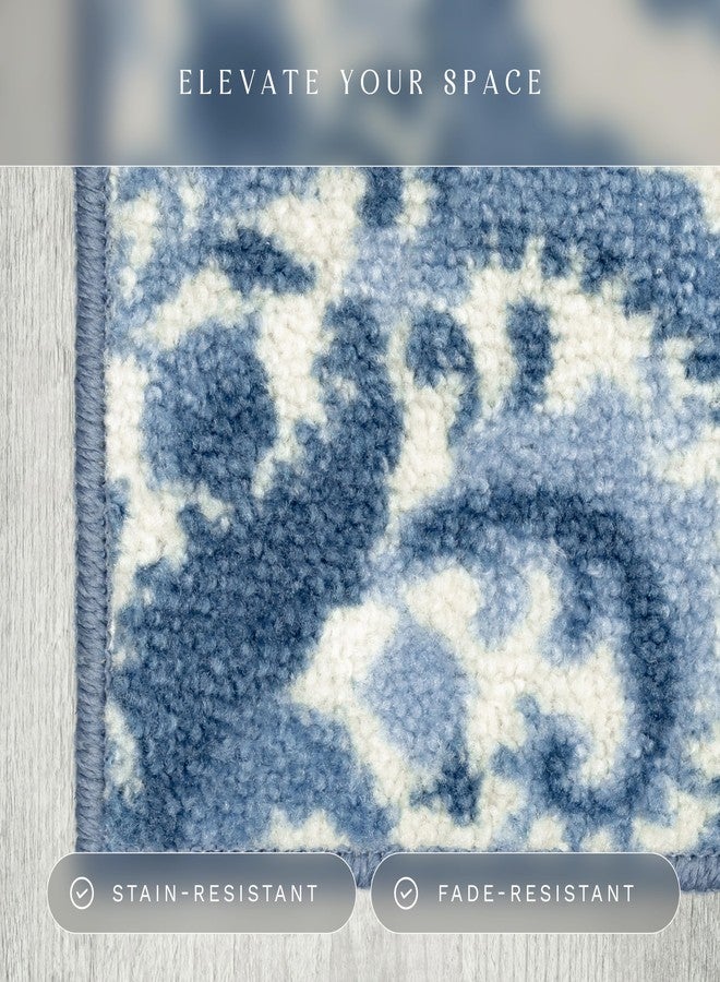 Maples Rugs Vivian Medallion Runner Rug - Made in USA - Washable, Non Slip, Indoor Carpet for Hallway, Kitchen, and Laundry Room, 2'6 x 8', Blue/White - Image 4