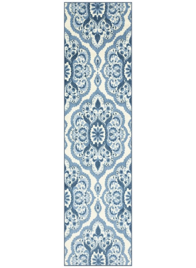 Maples Rugs Vivian Medallion Runner Rug - Made in USA - Washable, Non Slip, Indoor Carpet for Hallway, Kitchen, and Laundry Room, 2'6 x 8', Blue/White - Image 1