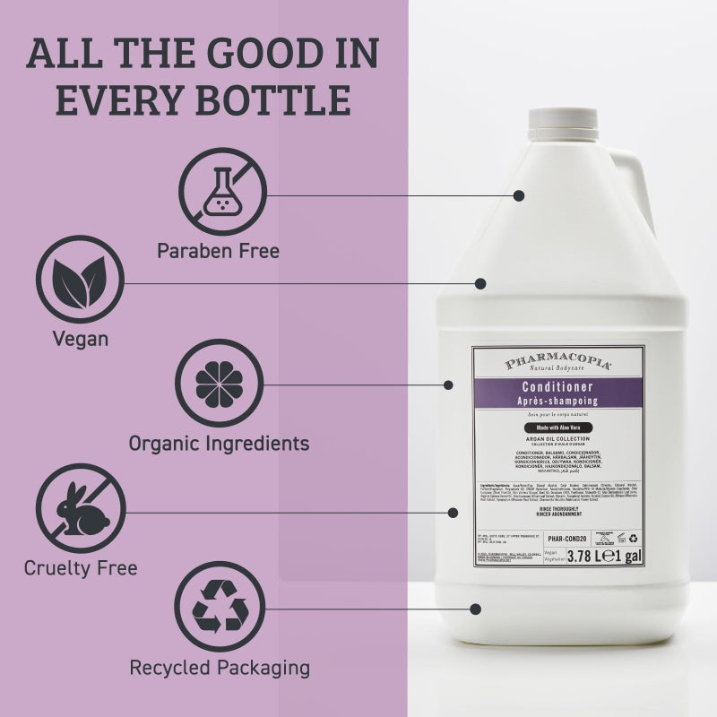 Pharmacopia Hotel Argan Oil Conditioner - Natural Hydrating, Vegan & Cruelty-Free Hair Care with Aloe Vera, Olive Leaf Extract and Chamomile for Dry Hair and Detangling, for Men and Women, 128 oz - Image 3