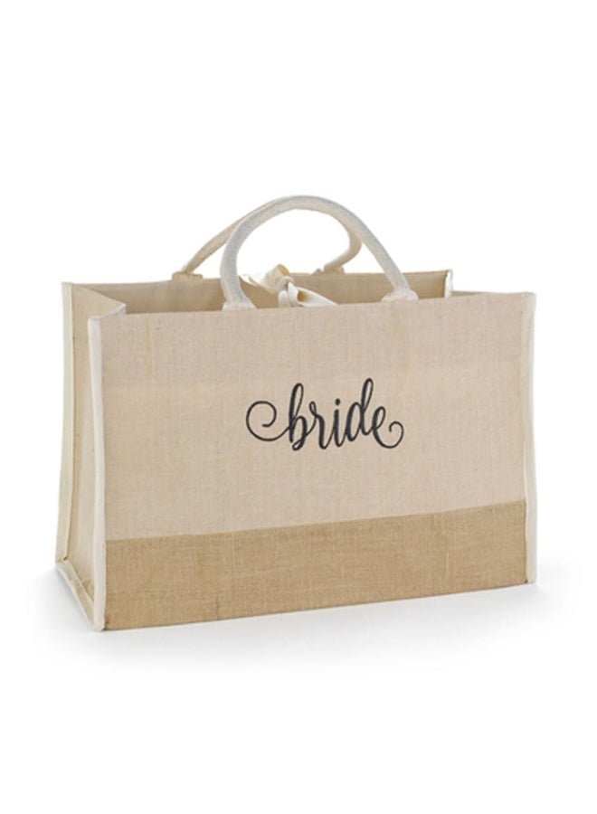 Hortense B. Hewitt Wedding Accessories Lined Natural Jute Tote Bag, 17.5 x 11.5-Inches, Bride - Image 1