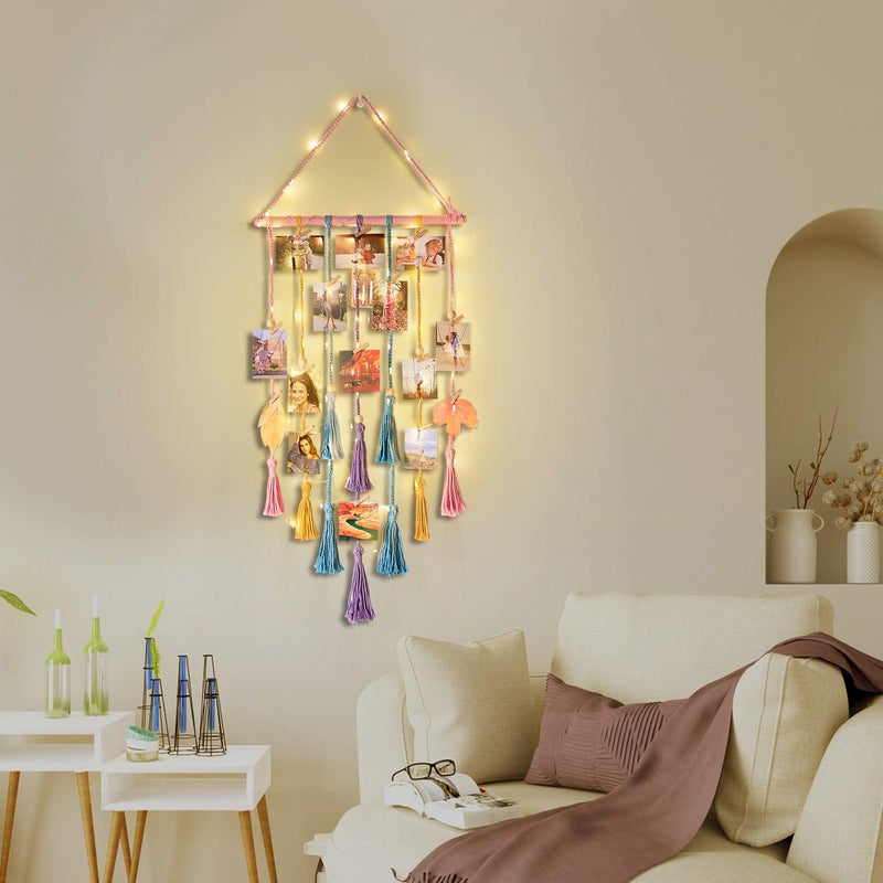 Homecor Room Decor for Teen Girls, Hanging Photo Display Macrame Picture Collage Wall Decor, Boho Decor for Bedroom Apartment Dorm Room with Remote Light, Christmas Birthday Gifts for Teenage Girls - Image 2