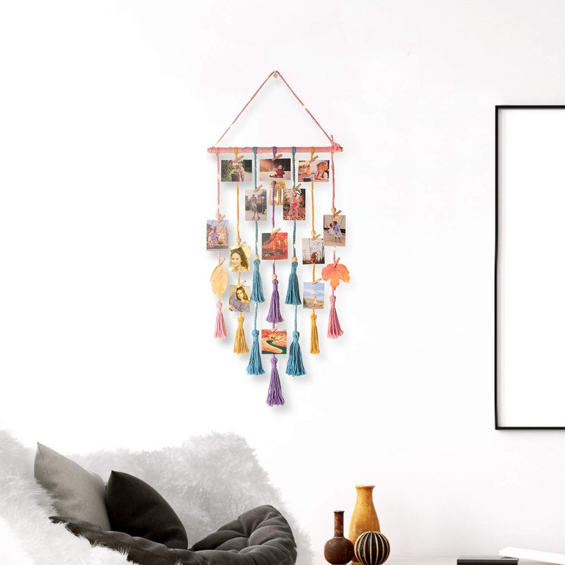 Homecor Room Decor for Teen Girls, Hanging Photo Display Macrame Picture Collage Wall Decor, Boho Decor for Bedroom Apartment Dorm Room with Remote Light, Christmas Birthday Gifts for Teenage Girls - Image 3