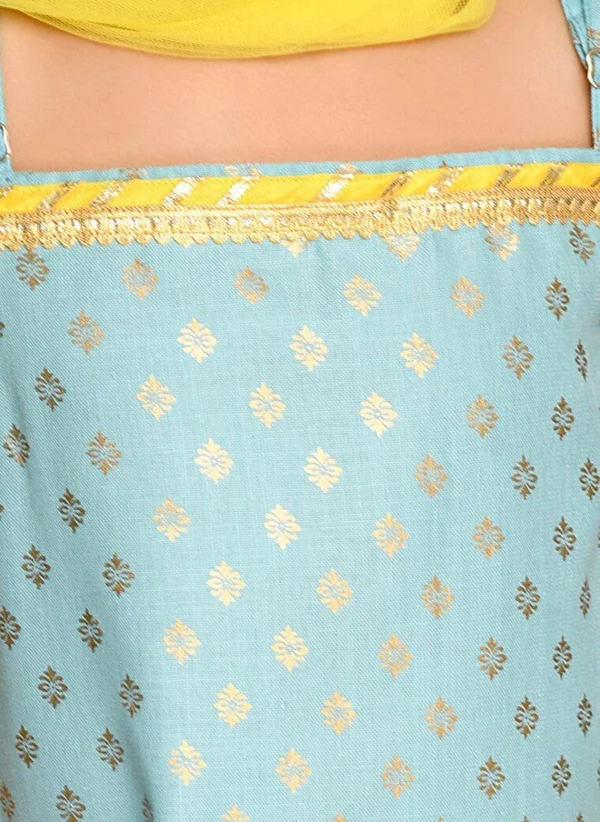 Saka Designs Girls Blue Floral Printed Kurta with Dhoti Pants and Dupatta