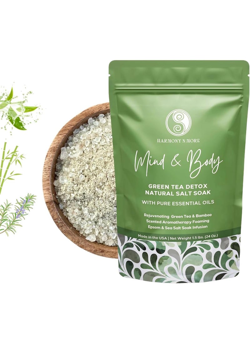 Harmony N More - Natural Bath Sea Salts  Sea Salt Green Detox Bath Salt  Ultimate Skin Care and Self Care Solution to Detoxify Relieve Stress  Soften Skin 24 oz - Image 1