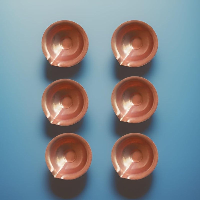 Salvus APP SOLUTIONS Traditional Round Shape Copper DeepakDiya vilakku for Pooja HomeOffice Decor Gift Showpiece Set of 6 Brown_1 Inch - Image 3