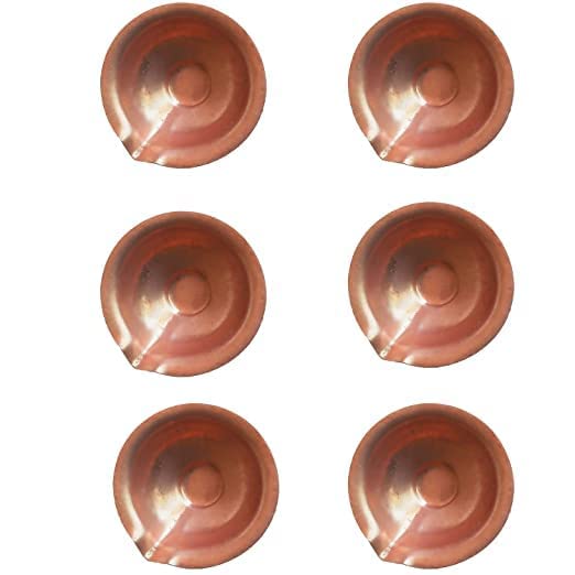 Salvus APP SOLUTIONS Traditional Round Shape Copper DeepakDiya vilakku for Pooja HomeOffice Decor Gift Showpiece Set of 6 Brown_1 Inch - Image 1