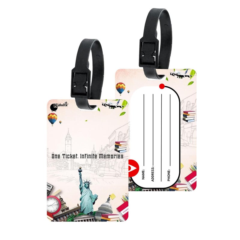 (Set of 10) Synthetic Luggage Tags with Black Strap Loop | Durable, Waterproof, Anti-Break Travel ID Tags for Suitcases, Backpacks, School & Office Bags (Model No.26)