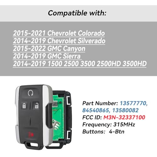 GZXNKEY For GMC Key Fob Replacement Fits for Chevy Silverado GMC Sierra 1500 2500 3500 2014 2015 2016 2017 2018 2019 GMC Canyon Chevy Colorado 2020 2021 Keyless Entry Remote for M3N-32337100 - Image 2