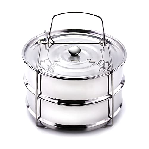 Caitang Stackable Steamer Insert Pans- Instant Pot Accessories 6 Qt-2 Silicone handle & Interchangeable Lids–Pressure Cooker Accessories- Pot in Pot for Baking,Lasagna,food steamer,Reheat Multiple Dishes - Image 1