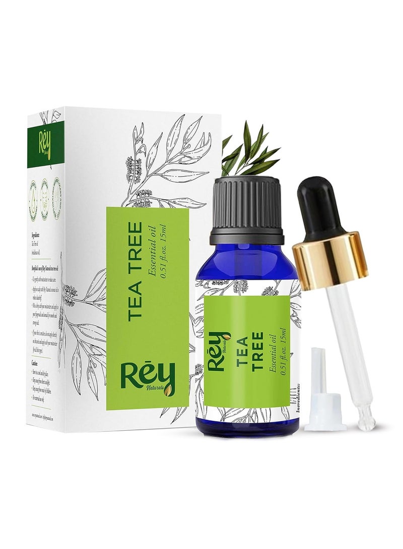 Rey Naturals Rey Naturals Pure Tea Tree Essential Oil | Tea Tree Oil For For Hair | Tea Tree Oil for face | Tea Tree oil for skin | Suitable For All Skin & Hair Types - 15ml  - Image 1