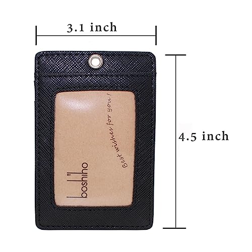 Boshiho Vertical Style Leather ID Card Badge Holder with Keychain Key Ring - Image 5