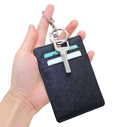 Boshiho Vertical Style Leather ID Card Badge Holder with Keychain Key Ring - Image 2