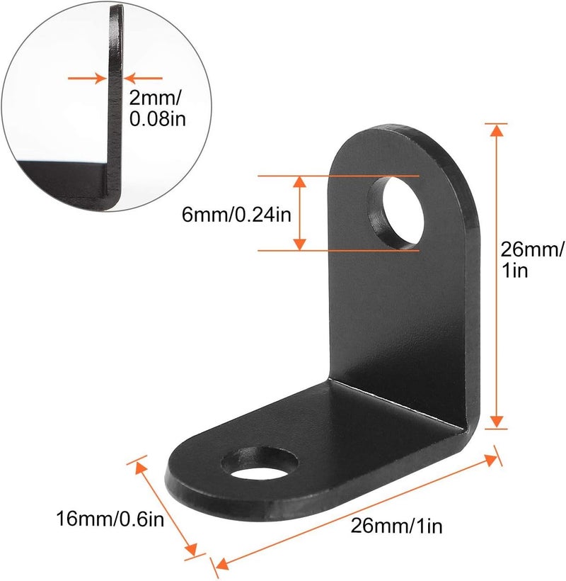 HNBun 100 Pack Black L Brackets for Wood, 1x1 Inch (26mm) Heavy Duty Corner Braces, 90 Degree Metal Joint Fastener for Shelf Reinforcement & Furniture Repair, 6mm Countersunk Holes, Matte Black - Image 2