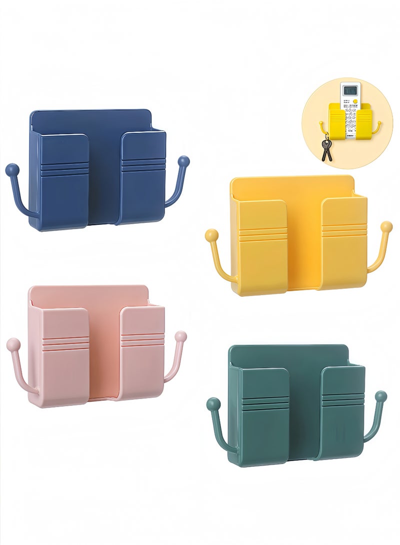 Peachjoy 4pcs Wall Mount Phone Holder Adhesive Wall Phone Mount Charging Stand and Remote Control Stand Multipurpose Socket Pocket Universal Deck Storage Box for Bedroom, Kitchen, Bathroom, Office  - Image 1