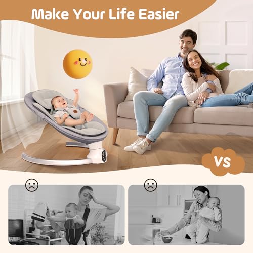 Smelluck Baby Swings for Infants - Exclusive App & Bluetooth Function, Electric Baby Swing with 5 Point Harness & 5 Sway Speeds, 10 Preset Lullabies, Portable Infant Swing for Indoor/Outdoor (Light Gray) - Image 4
