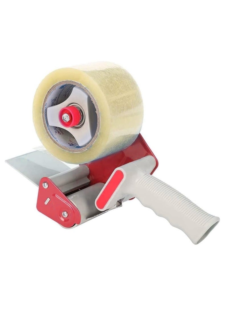 Rubik Packing Tape Dispenser with 150 Yards x 5 cm Clear Tape Roll, Hand-Held Industrial Side Loading Tape Dispenser for Commercial Packaging, Shipping, Moving, Carton and Box Sealing - Red - Image 1