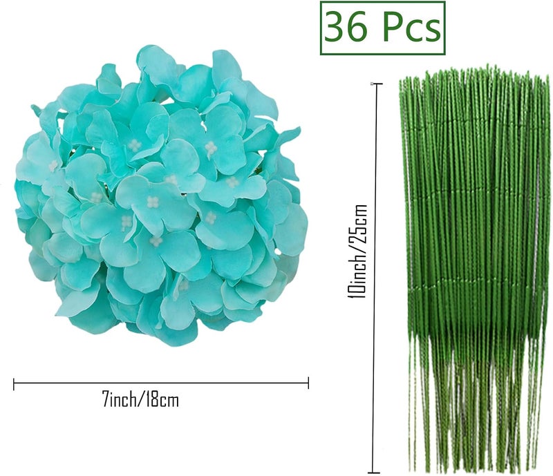FagusHome Silk Hydrangea Heads 36 Pcs Artificial Flowers Heads and 3 Dozens Stems Fake Hydrangea Flowers with Stems for Home Wedding Decor (Fluorescence Blue) - Image 2