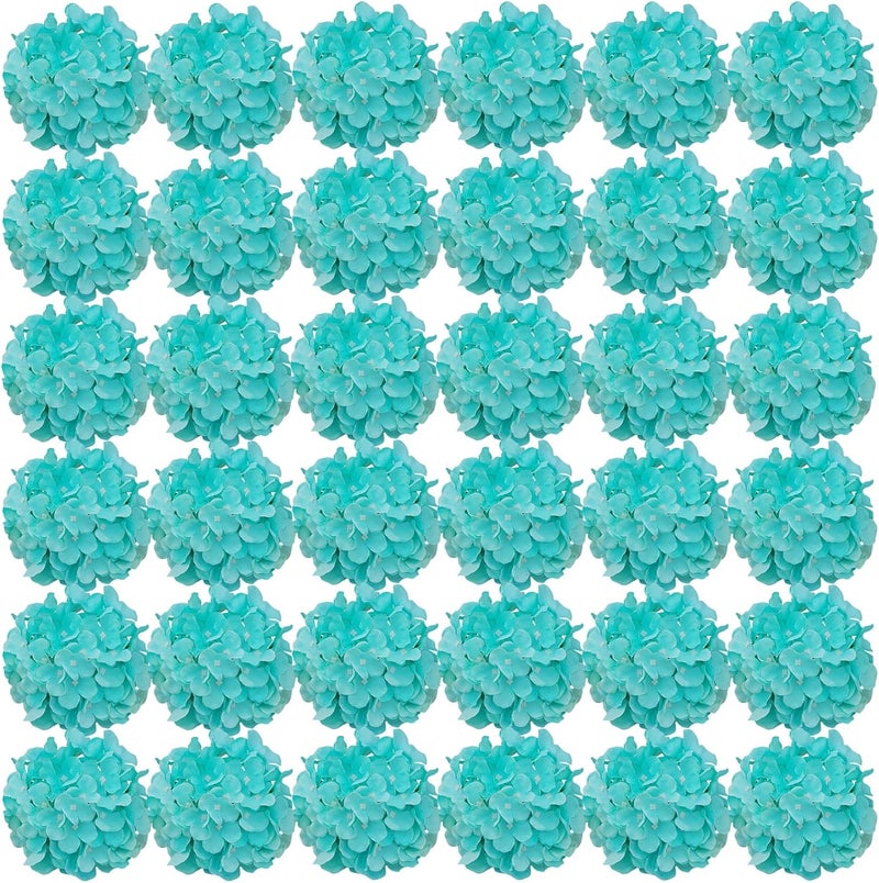 FagusHome Silk Hydrangea Heads 36 Pcs Artificial Flowers Heads and 3 Dozens Stems Fake Hydrangea Flowers with Stems for Home Wedding Decor (Fluorescence Blue) - Image 1