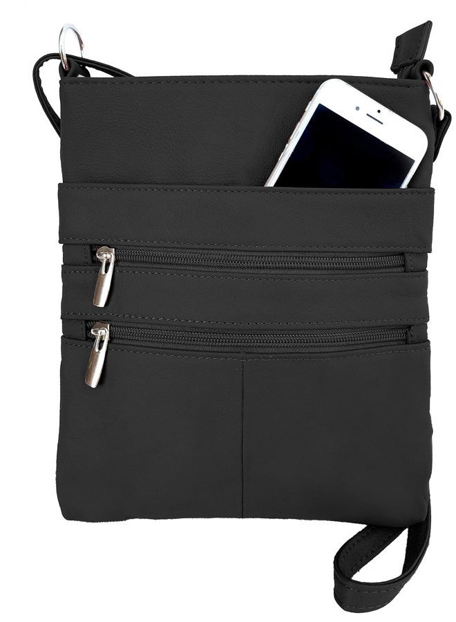 Roma Leathers Mini Body Purse - Five Compartments, Adjustable Strap - Black (RM011-BLK) - Image 1