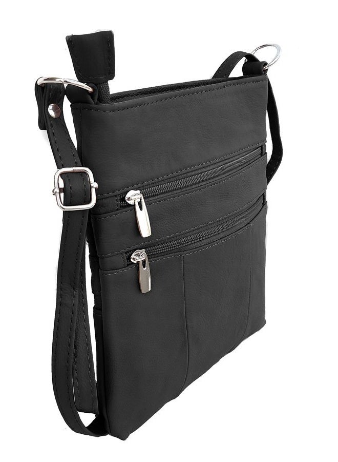 Roma Leathers Mini Body Purse - Five Compartments, Adjustable Strap - Black (RM011-BLK) - Image 2