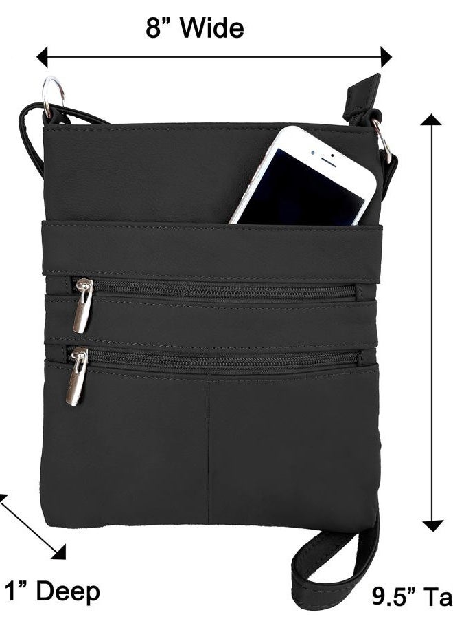 Roma Leathers Mini Body Purse - Five Compartments, Adjustable Strap - Black (RM011-BLK) - Image 4