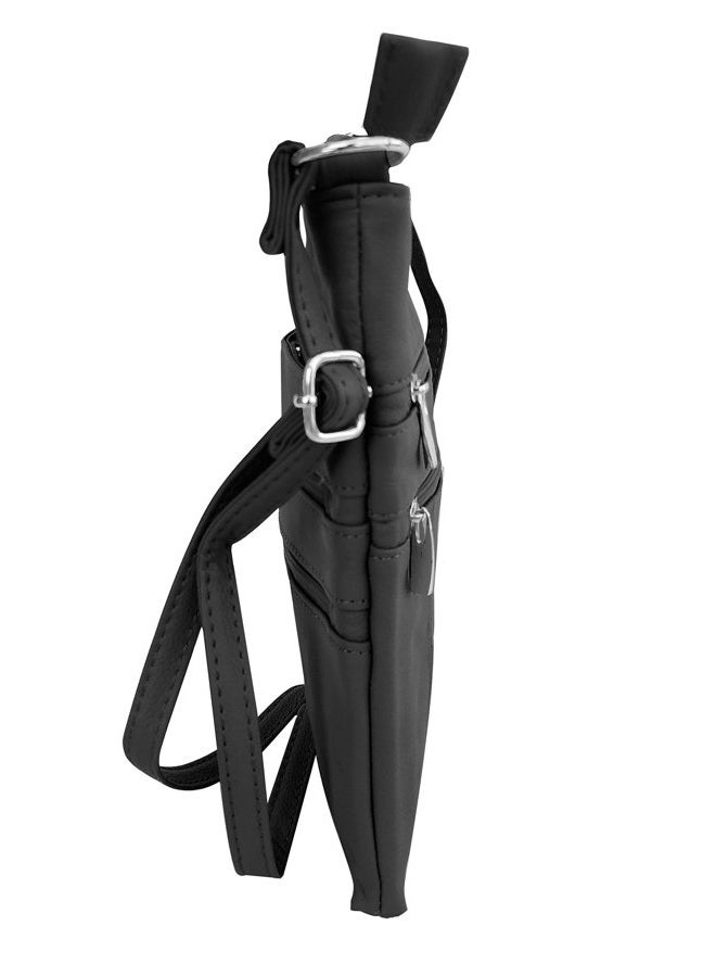 Roma Leathers Mini Body Purse - Five Compartments, Adjustable Strap - Black (RM011-BLK) - Image 3