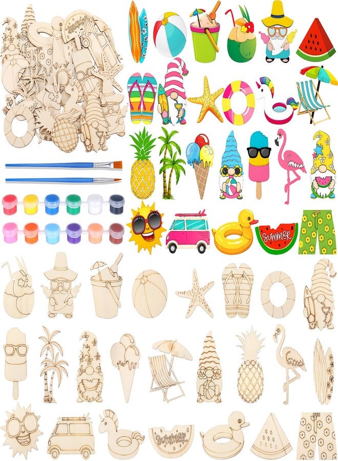 Relaxweex 24 Pcs DIY Summer Wooden Magnets, Wood Painting Art Crafts for Kids, Fridge Magnets Craft Kits for Boys Toddler Girls Activities Gifts School Home Party - Image 1